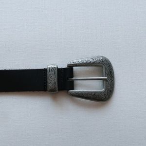 Black Genuine Leather Belt with Silver Hardware - Urban Outfitters